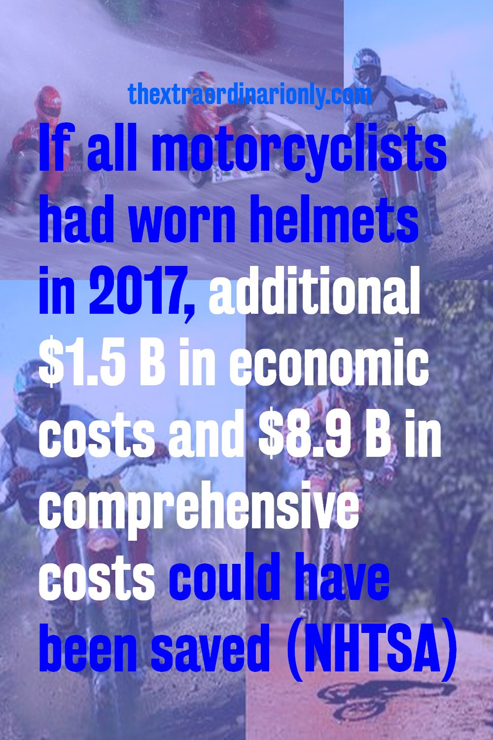 Additional $1.5 B in economic costs and $8.9 B in comprehensive costs could have been saved If all motorcyclists had worn helmets (2017)
