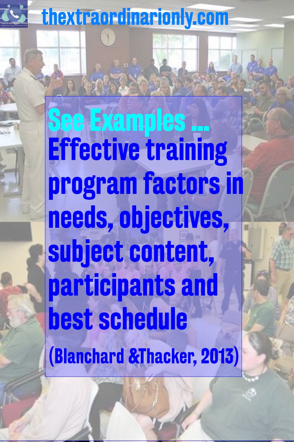 Effective training program factors in needs, objectives, subject content, participants and best schedule (Blanchard &Thacker, 2013)