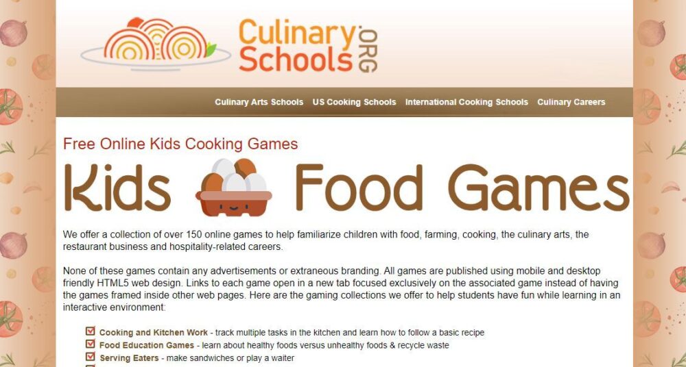 Online kids games at culinary schools